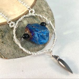 Flame Aura Quartz Crystal and Hematite Necklace